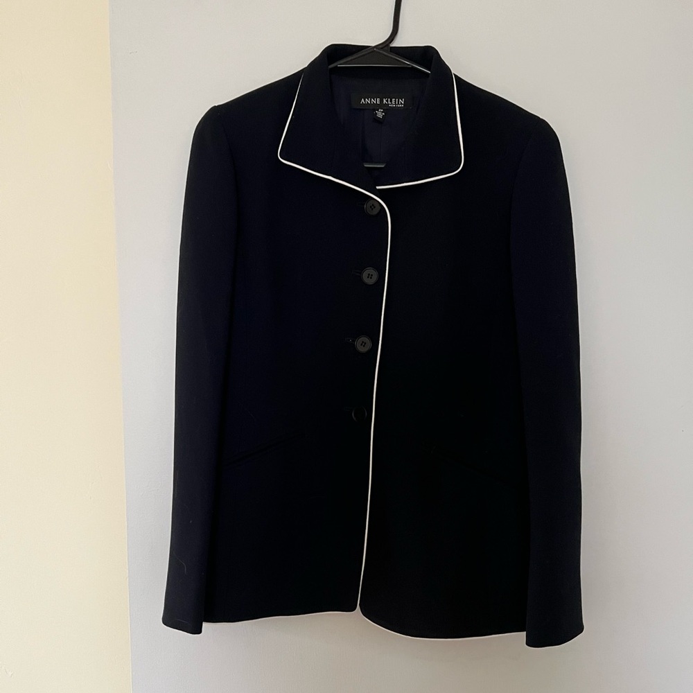 Anne Klein Black Blazer with White Piping